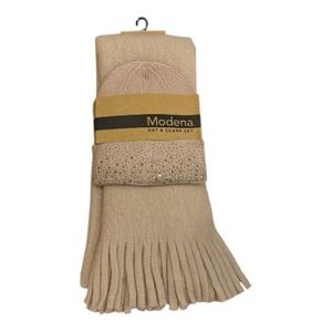 Modena Women's Tan Hat and Scarf Set